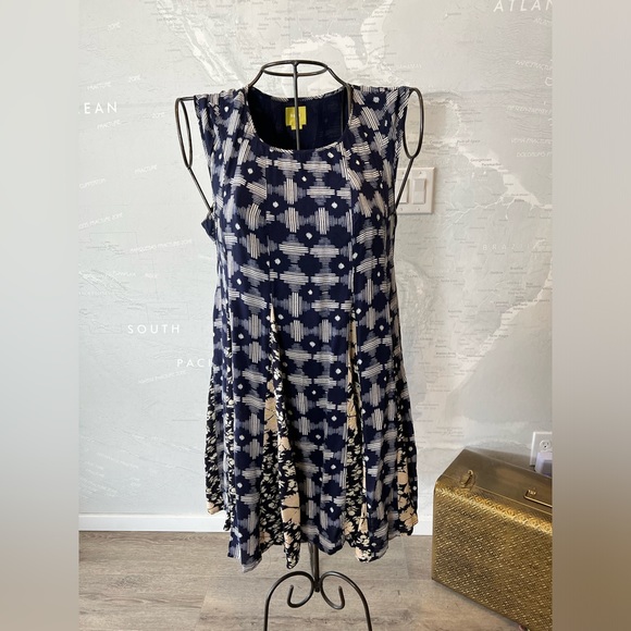 Maeve Anthropologie Indiga Swing Dress Blue Floral Tassel Sundress XL Navy - Picture 2 of 7